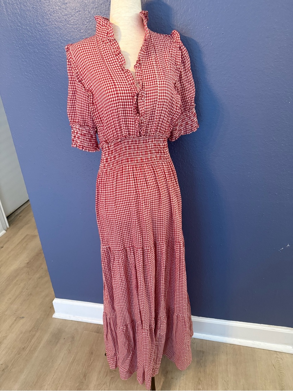 Max Studio Red Gingham Ruffled Maxi Dress